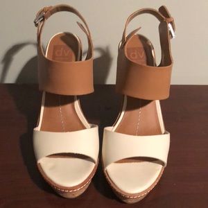 White and brown leather Dolce Vita Wedges